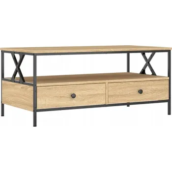 Konferenční stolek Konferenční stolek se 2 zásuvkami a poličkou, dub sonoma, 100x51x45 cm