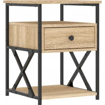 Noční stolek Noční stolek s železným rámem a nastavitelnými nožičkami, dub sonoma, 40x42x55 cm