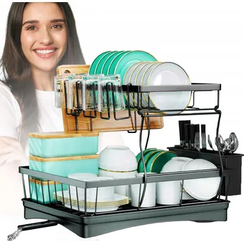 Odkapávač na nádobí Odkapávač na nádobí dvoupatrový černý stojací velký odkapávač na talíře