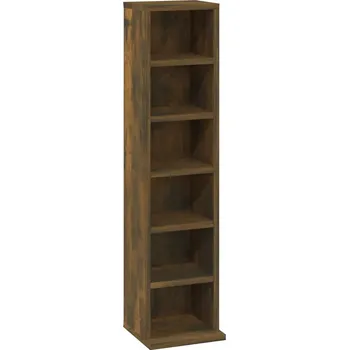 Komoda Skříňka na CD se 6 přihrádkami, materiál na bázi dřeva, kouřový dub, 21 x