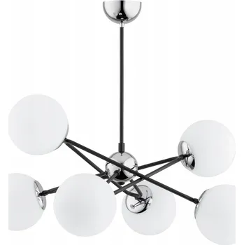Stropní svítidlo lustr černý chrom skleněné bílé koule do obýváku 6 žárovek Alfa