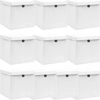 Úložný box Skládací úložné boxy s víkem, bílé, 32x32x32 cm