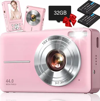 Digitální kompakt DIGITÁLNÍ FOTOAPARÁT HD 44MP + 64GB KARTA, FUNKCE VLOGOVÁNÍ A SELFIE