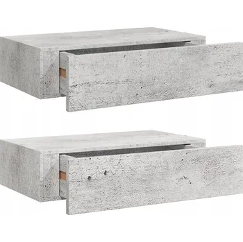 police Závěsná police se zásuvkou, MDF a kov, šedá betonu, 40x23,5x10 cm