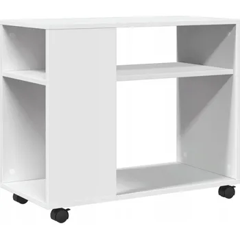 Konferenční stolek Odkládací stolek na kolečkách s policemi, bílý, 70x35x60 cm