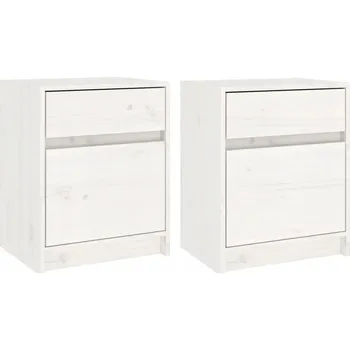 Noční stolek Bílé Dřevěné Noční Stolky Borovice 40 x 31 x 50 cm