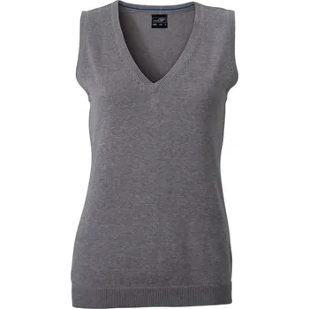 Dámská vesta James & Nicholson Dámská svetrová vesta s výstřihem do V - XS grey heather