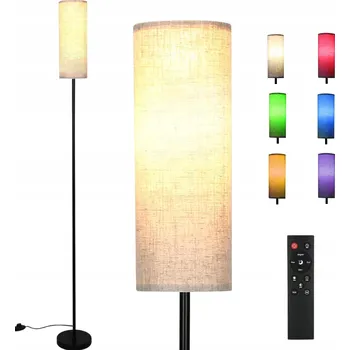 Stojací lampa RGB STOJACÍ LAMPA S LÁTKOVÝM STÍNIDLEM, NASTAVITELNÁ TEPLOTA A JAS