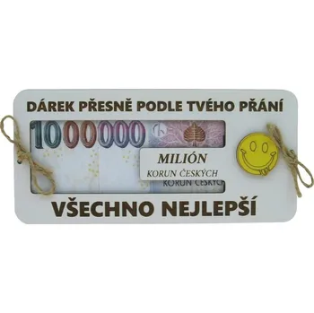 Obálka Dřevěná obálka na peníze "Dárek přesně podle tvého přání" se smajlíkem 20 x 9,5 cm (Vtipná obálka na peníze k narozeninám)