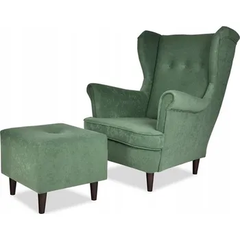 Křeslo Křeslo ušák ARI s podnožkou, skandinávský styl Family Meble, Zelený velur