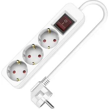 Napájecí kabel Prodlužovací Kabel se 3 zásuvkami 3x2p+Z Schuko s vypínačem 5m 230V 16A bílý