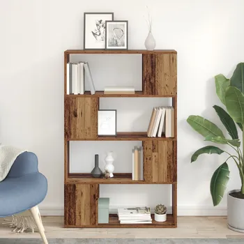 Knihovna Police na knihy z masivního dřeva, 80x24x124 cm, hnědá, rustikální