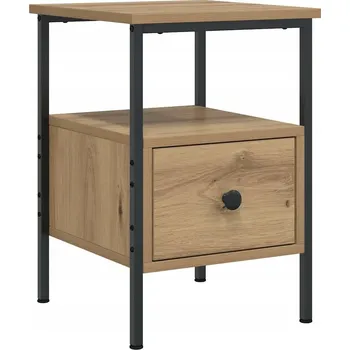 Noční stolek Noční stolek z dřevotřísky a železným rámem, dekor dub artisan, 34x3