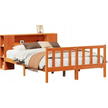 Postel Postel s regálem z masivního borovicového dřeva, voskovaná hnědá, 229,5 x 146 x 82 cm