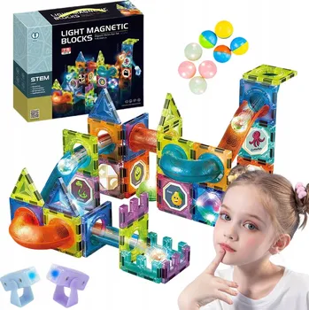 ostatní stavebnice KLOCKI MAGNETYCZNE STAVEBNICE SVÍTÍCÍ DRÁHA VZDĚLÁVACÍ SKLÁDAČKA 75 dílků