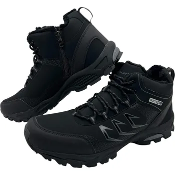 Pánská zimní obuv Pánské černé softshellové nadměrné zimní boty na šněrování 01 Barva: Černá, Velikost: 47