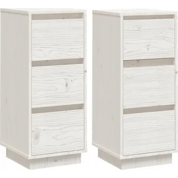 Komoda Skříňka z masivního borovicového dřeva s dvířky, bílá, 32x34x75 cm