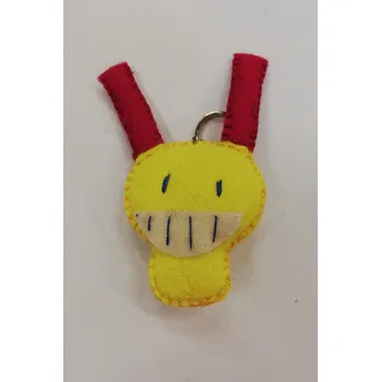 Přívěšek na klíče z plsti - příšera č.1 žlutá s růžovou 9 x 7 cm