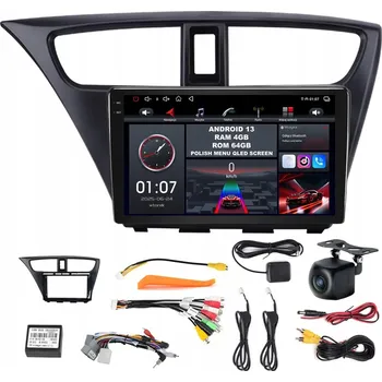 Autorádio 2DIN AUTORÁDIO ANDROID 13 pro HONDA CIVIC IX 2012-2017, Android Auto, CarPlay, 4G/64GB