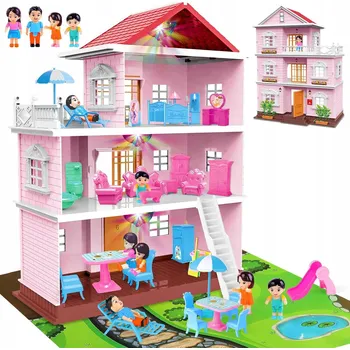 Domeček pro panenku Domeček pro panenky deAO DOMEČEK PRO PANENKY S NÁBYTKEM PRO DĚTI 50 cm