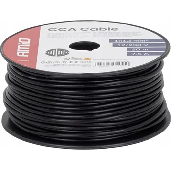 elektrický kabel Jednožilový kabel černý CCA 1x1,5mm² 50m 7,5A 12V 230V AMIO-04455