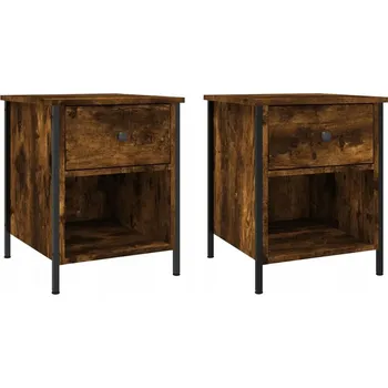 Noční stolek Noční stolek z materiálu na bázi dřeva s železným rámem, kouřový dub, 4