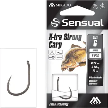 Rybářský háček 8ks - Navázané Háčky Mikado Sensual X-Tra Strong Carp Vel. 14 Vlasec 0,16mm/70cm