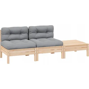 Zahradní sestava Zahradní sedací souprava z masivního borovicového dřeva, šedé Polštáře