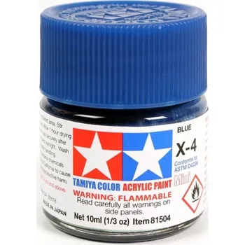 Modelářská barva MODELÁŘSKÁ AKRYLOVÁ BARVA MODRÁ LESKLÁ TAMIYA 10ml X-4 BLUE (GLOSS)