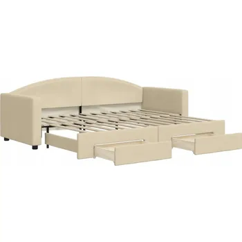 Pohovka Rozkládací Pohovka s Zásuvkami Krémová 223x90x75 cm