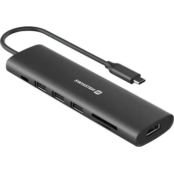 USB hub Swissten usb-c hub 7-in-1 (usb-c 100w, hdmi 4k, 1x usb-a 3.0, 2x usb-a 2.0, sd, micro sd) aluminium, 44040202