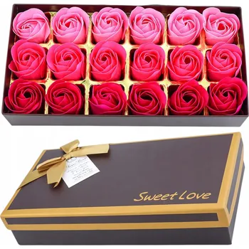Mýdlo Mýdlové růže umělé květy 18ks dárek dekorativní růžové v dárkové krabičce (flower box)