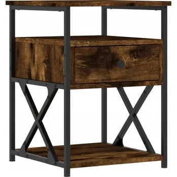 Noční stolek Noční stolek z dřevotřísky a železného rámu, kouřový dub,