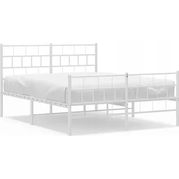 Postel Bílý kovový rám postele 196 x 146 x 90 cm s čelem a nožní deskou
