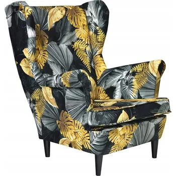 Křeslo Křeslo ušák ARI PRINT skandinávský styl Family Meble monstera zlato černá