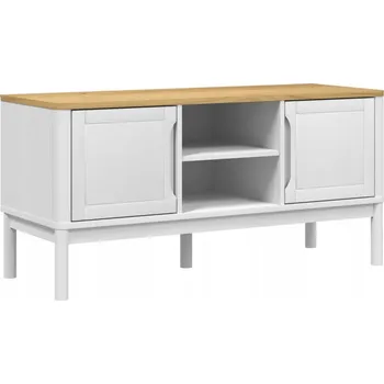 Televizní stolek TV stolek FLORO z masivního borovicového dřeva, bílý, 114x43x55 cm