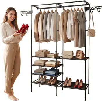 Šatní skříň VELKÁ SKŘÍŇ XXL VĚŠÁK STOJAN NA OBLEČENÍ POLICE REGÁL ORGANIZÉR