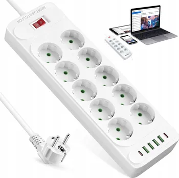 Napájecí kabel Prodlužovací Kabel lištový Bedee 2 m než 8 ks zásuvek, bílý