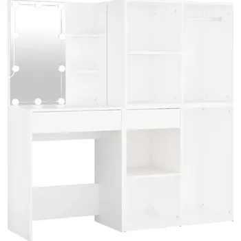 Toaletní stolek Toaletní Stolek s LED osvětlením a 2 skříňkami, bílý, dřevěný materiál, 60x40x140 cm