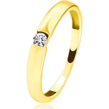 Prsten Stříbrný 925 prsten zlatý - kulatý zirkon, zkosená ramena - Velikost: 64