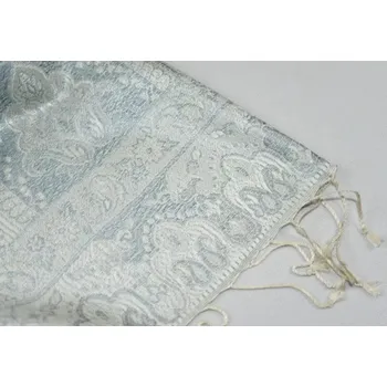 Šála Hedvábná šála Jamawar velká - Smetanová a blankytně modrá s ornamenty