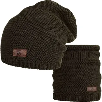 Čepice Pletený set čepice a nákrčník Dráče Colors - vzor 059 - tmavě zelená khaki