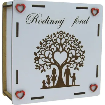 Pokladnička Dřevěná odškrtávací pokladnička "Rodinný fond" 15 cm (Dřevěná pokladnička s nápisem)