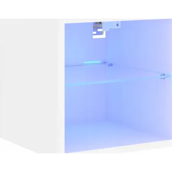 Televizní stolek Závěsná skříňka pod TV s RGB LED osvětlením a skleněnou policí, bílá, 30x28,5x30 cm