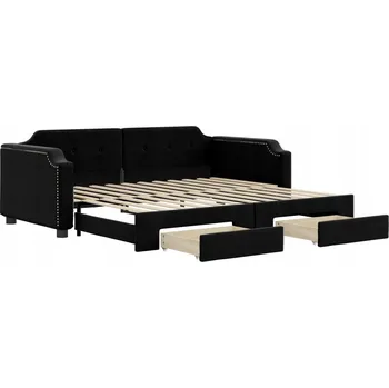 Pohovka Rozkládací pohovka 2 v 1 se zásuvkami, černá, 223x212,5x66,5 cm