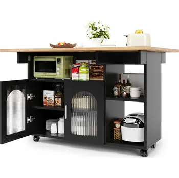 Servírovací stolek Servírovací vozík 134x46x92 cm pojízdný Šuplík kuchyňský Modulární černý