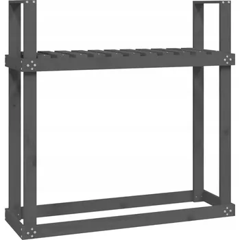 Stojan na palivové dřevo z masivního borovicového dřeva, šedý, 110x35x108,5 cm