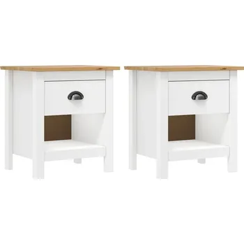 Noční stolek Noční stolek Hill z masivního borovicového dřeva, bílo-přírodní, 46x35x49,5 cm