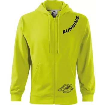 Pánská mikina Running nápis šikmo - Mikina s kapucí na zip trendy zipper - L ( Limetková )