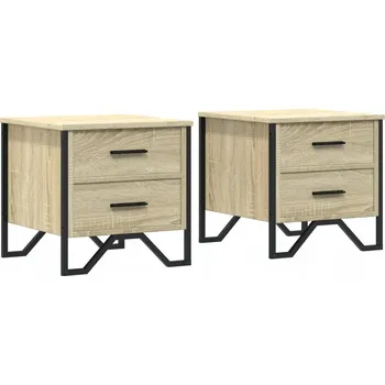 Noční stolek Noční stolek se dvěma zásuvkami, dub sonoma, kov, 40x41x40 cm